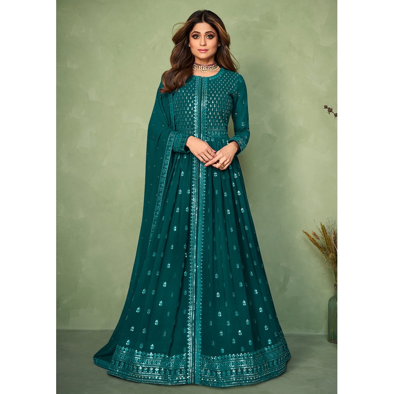 Teal Blue Skirt Style Bridesmaids Anarkali Dress
