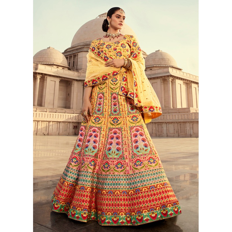 Traditional Yellow Diamond Work Bridal Lehenga Choli