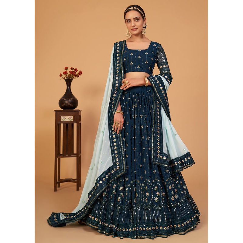Wedding Morepech Blue Embroidered Designer Lehenga Choli