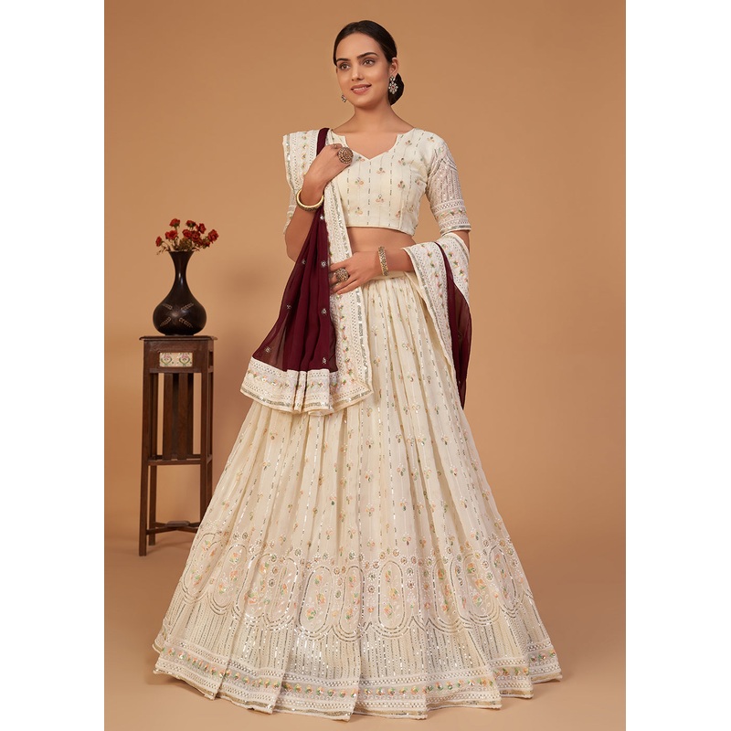 Wedding Off White Embroidered Designer Lehenga Choli