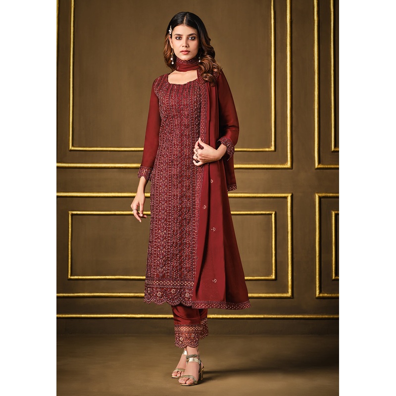 Alluring Maroon Two Tone Georgette Party Wear Salwar Suit