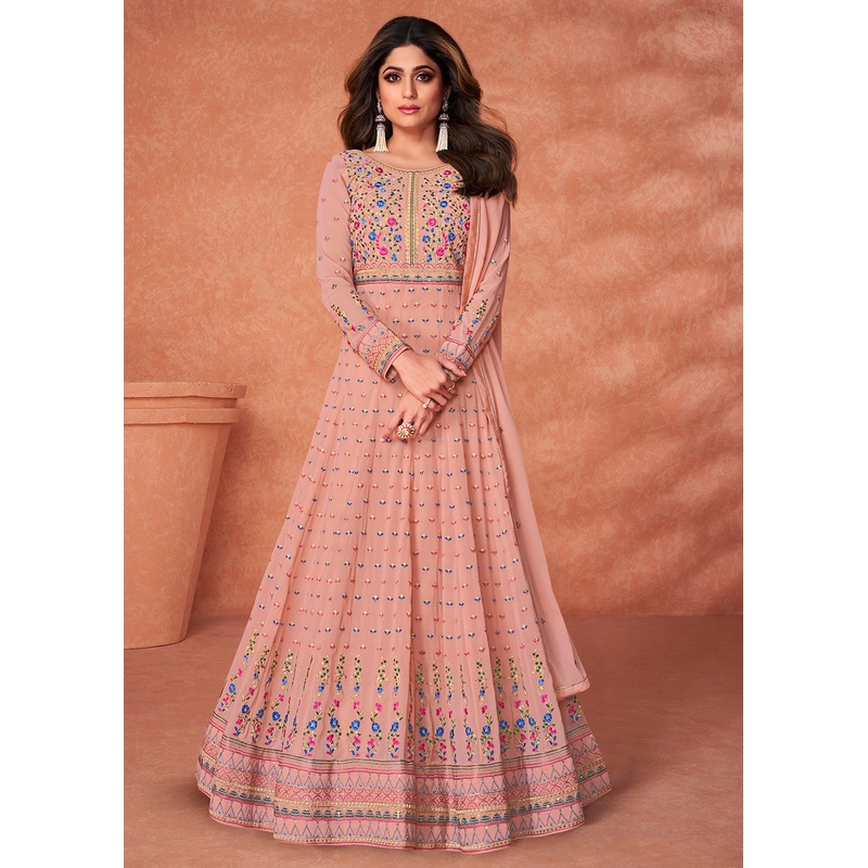 Alluring Pretty Peach Heavy Designer Anarkali Gown