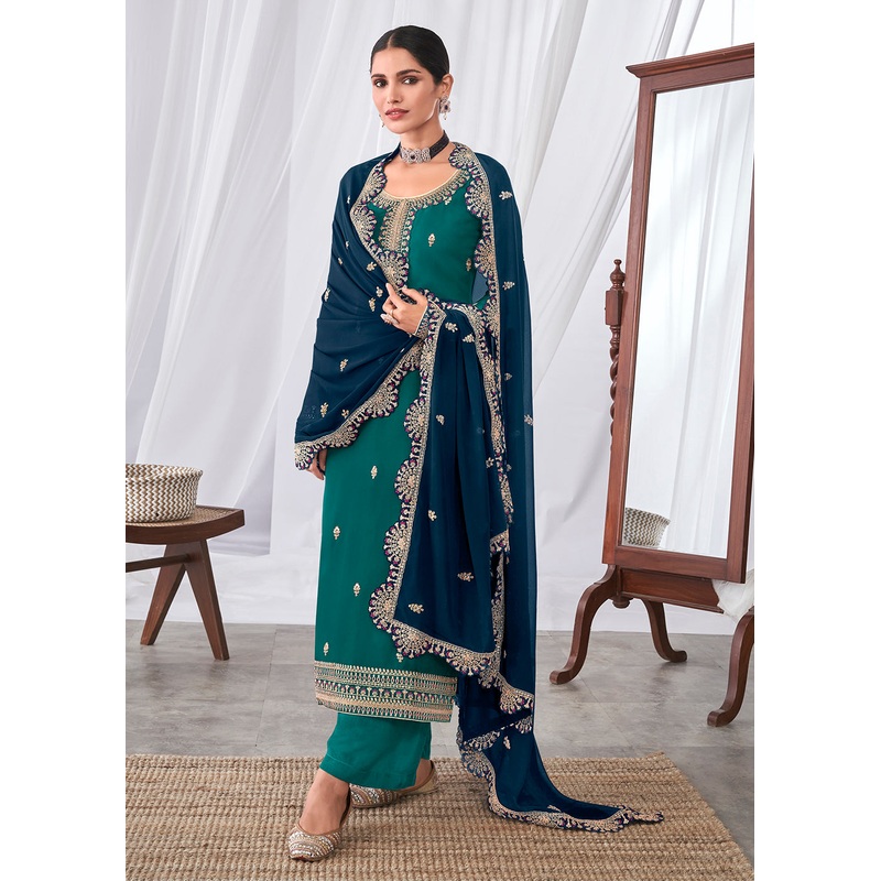 Amazing Looking Teal Indian Party Wear Salwar Suit