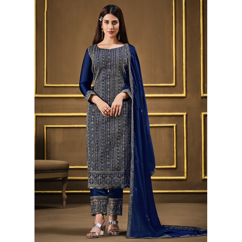 Attractive Blue Two Tone Georgette Party Wear Salwar Suit