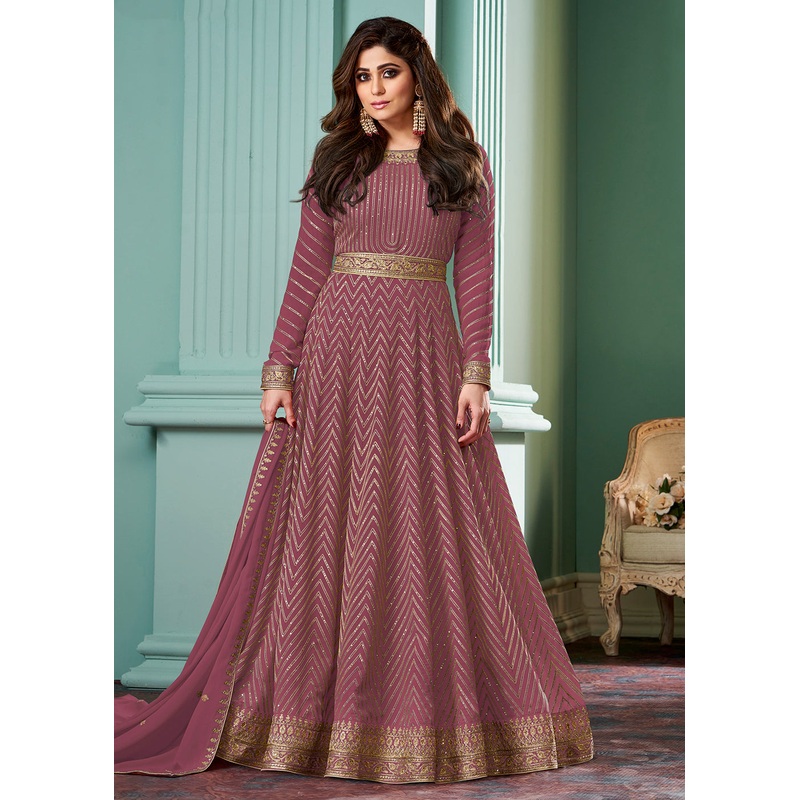 Baby Pink Belt Style Anarkali Featuring Shamita Shetty