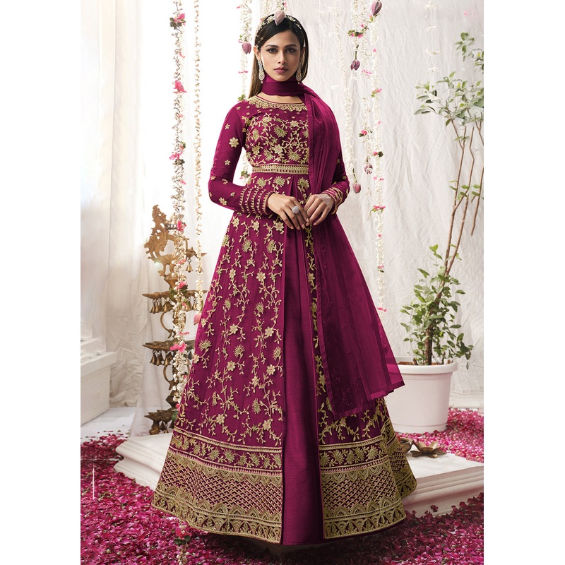Captivating Hot Pink Wedding Festive Floor Length Anarkali Suit