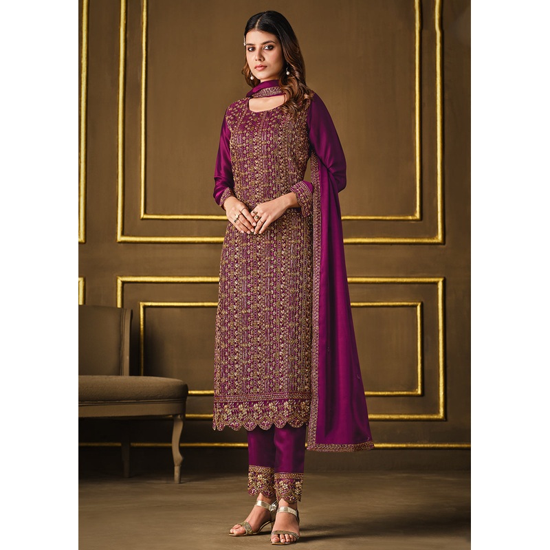 Charming Purple Two Tone Georgette Party Wear Salwar Suit
