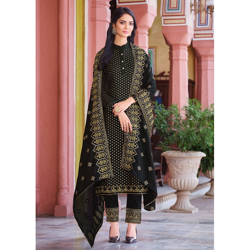 Classic Black Pakistani Pant Style Chinnon Salwar Suit