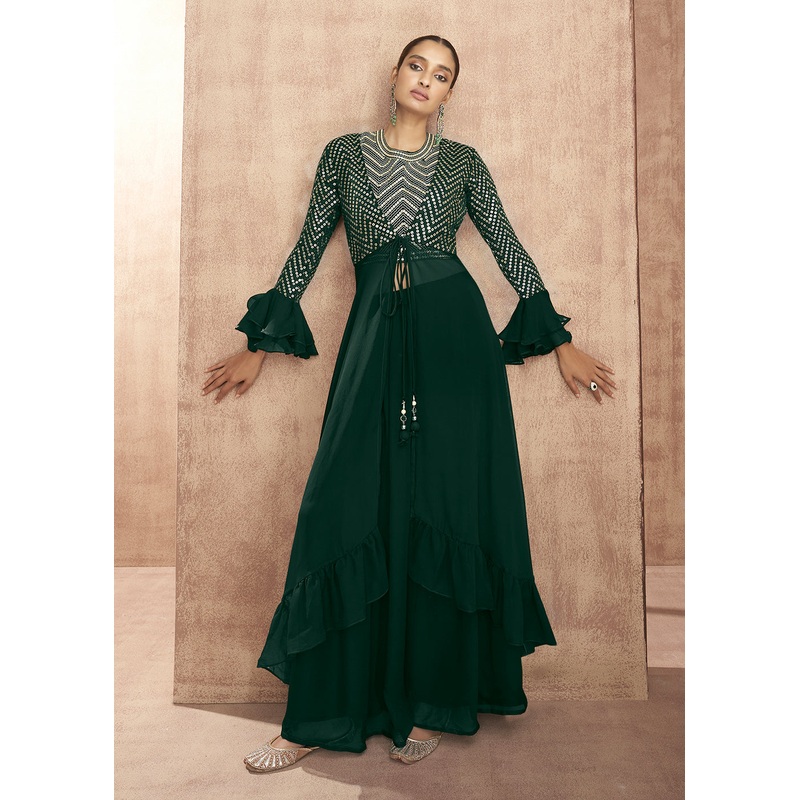 Dark Green Dola Silk Party Wear Lehenga Choli with Jacket