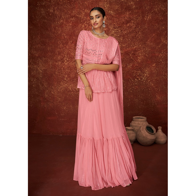 Designer French Pink Peplum Style Sharara Suit for Wedding