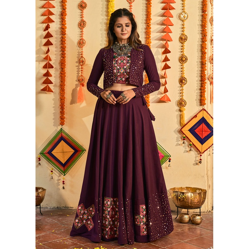 Fabulous Purple Maslin Cotton Navratri Chaniya Choli