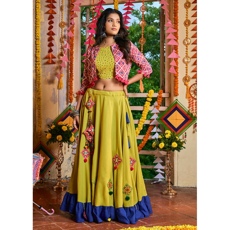 Fluorescent Green Maslin Cotton Navratri Chaniya Choli
