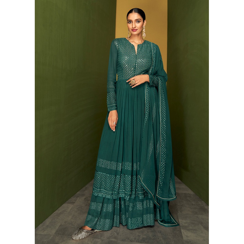 Forest Green Anarkali Style Designer Palazzo Salwar Suit