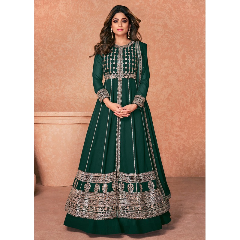 Georgette Embroidered Charming Green Long Anarkali Gown