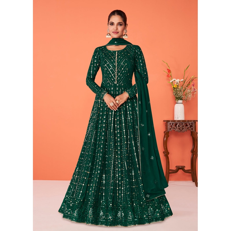 Luxurious Dark Green Georgette Festive Anarkali Featuring Vartika Singh