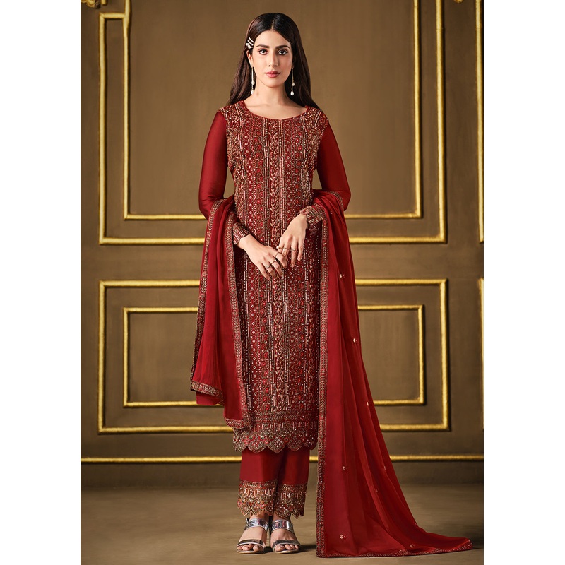 Luxurious Red Two Tone Georgette Party Wear Salwar Suit