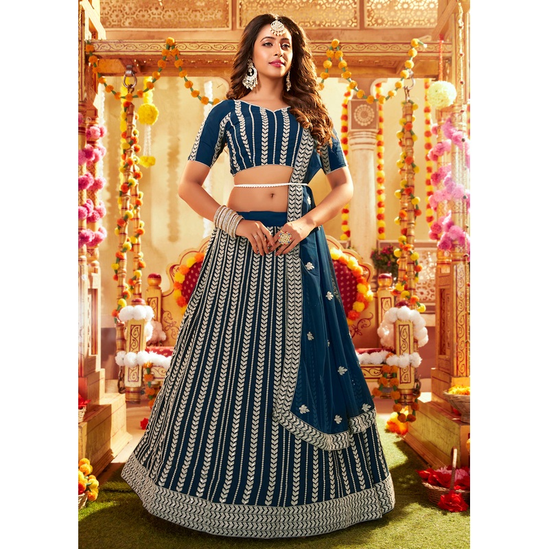 Navy Blue Ravishing Sequins Georgette Wedding Lehenga Choli