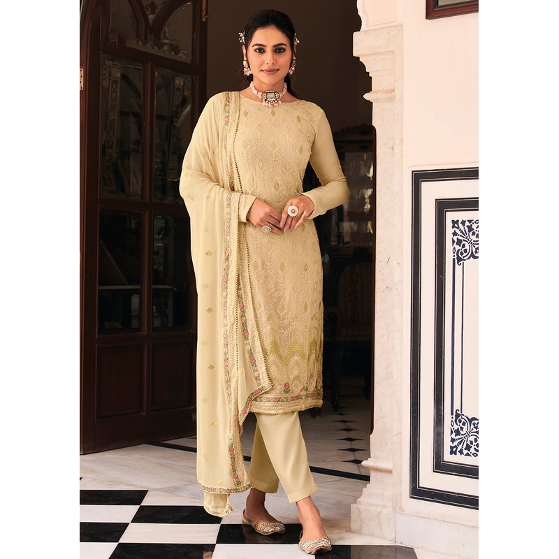 Pakistani Style Graceful Cream Function Wear Salwar Suit