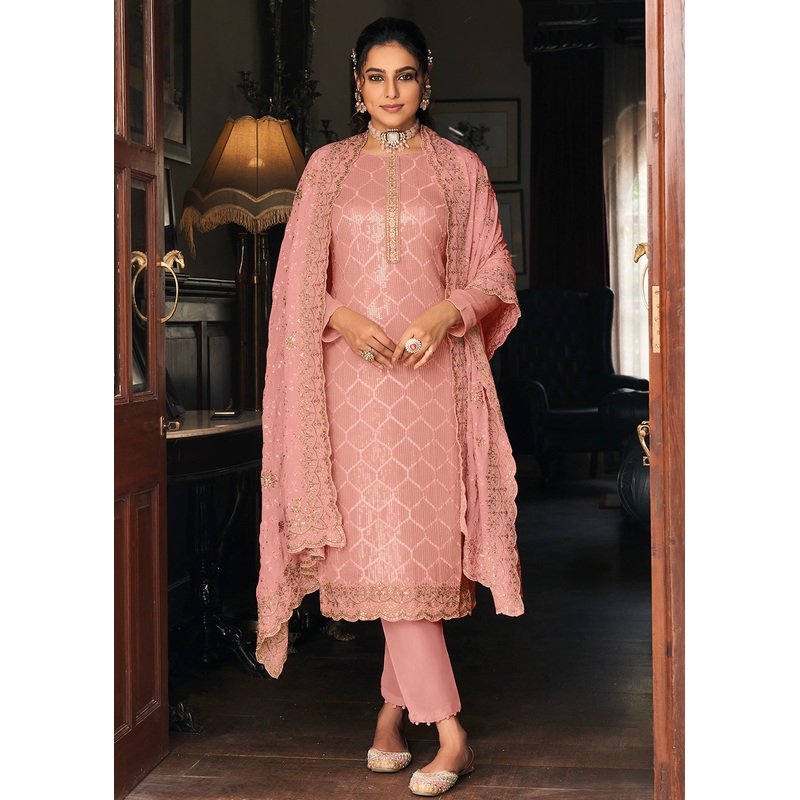 Pakistani Style Lovely Pink Function Wear Salwar Suit