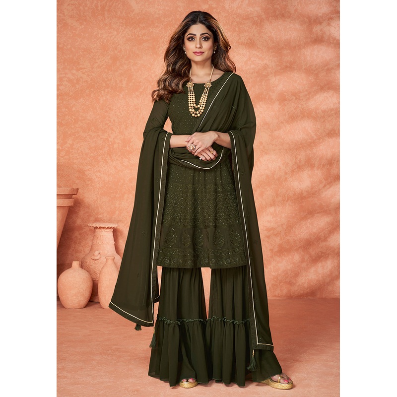 Precious Green Gharara Style Wedding Festive Suit