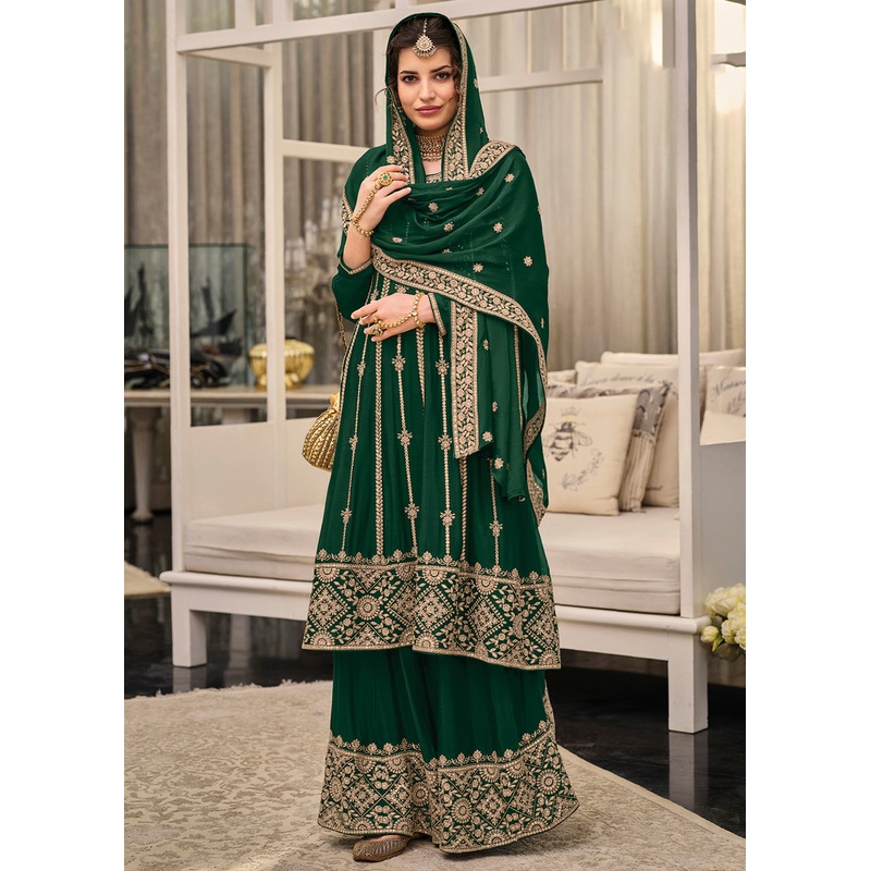 Punjabi Style Enthralling Green Wedding Palazzo Suit