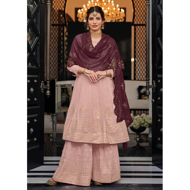Punjabi Style Intricate Pink Wedding Palazzo Suit