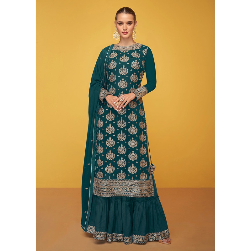 Pure Georgette Brilliant Green Designer Palazzo Suit
