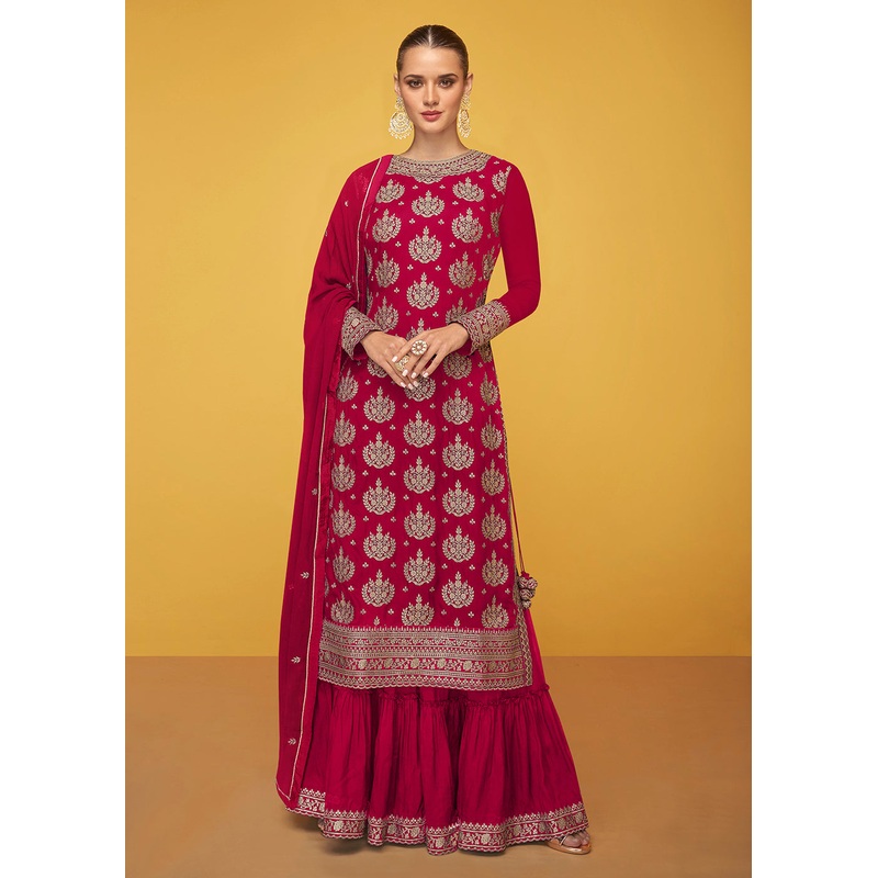 Pure Georgette Precious Hot Pink Designer Palazzo Suit