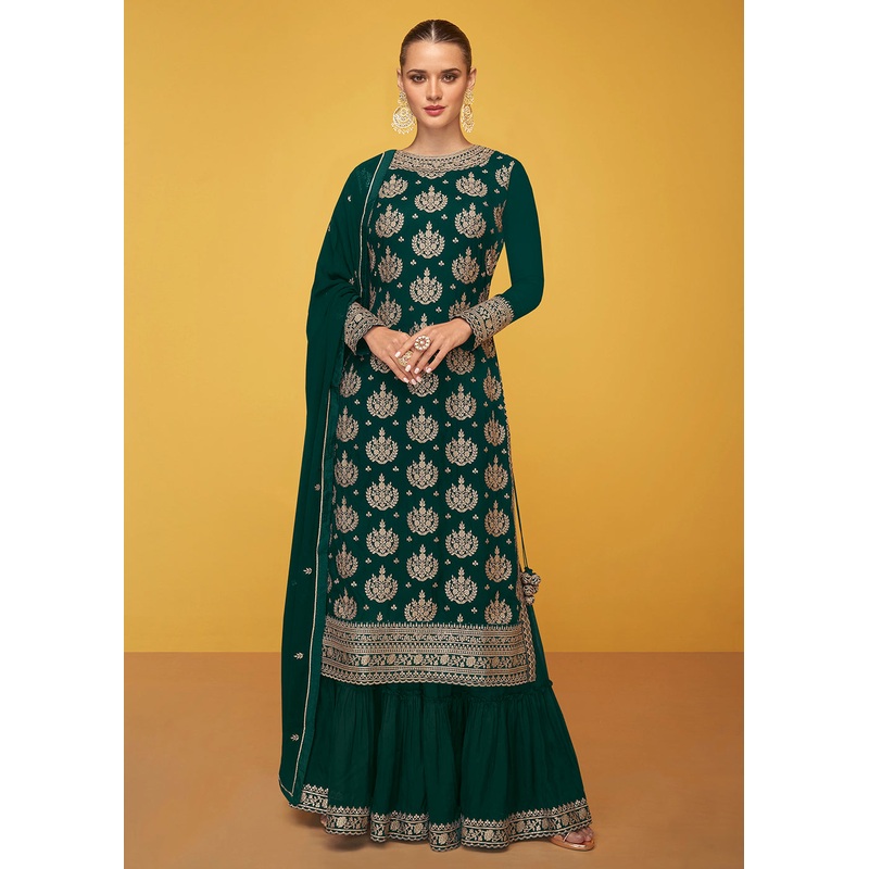 Pure Georgette Tempting Green Designer Palazzo Suit