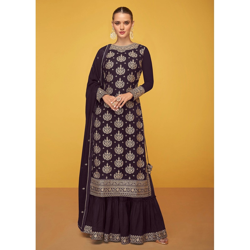 Pure Georgette Winsome Purple Designer Palazzo Suit