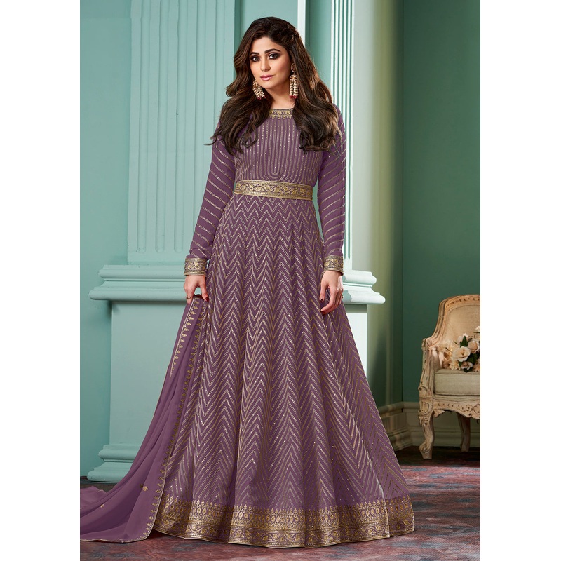 Pure Purple Belt Style Anarkali Featuring Shamita Shetty
