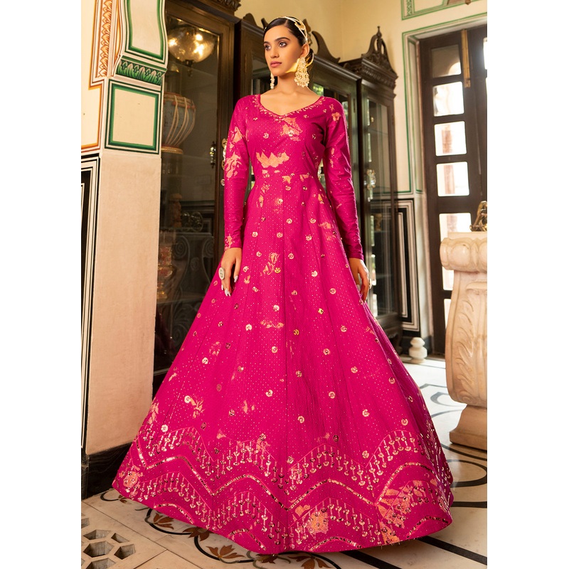 Rani Shibori Print Embroidered Floor Length Cotton Gown