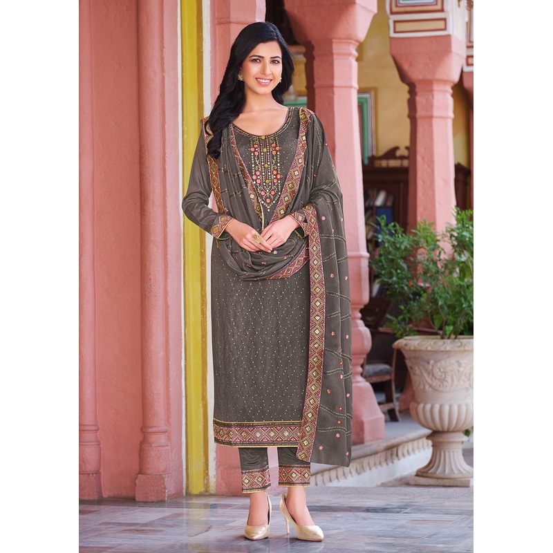 Shade Grey Pakistani Pant Style Chinnon Salwar Suit