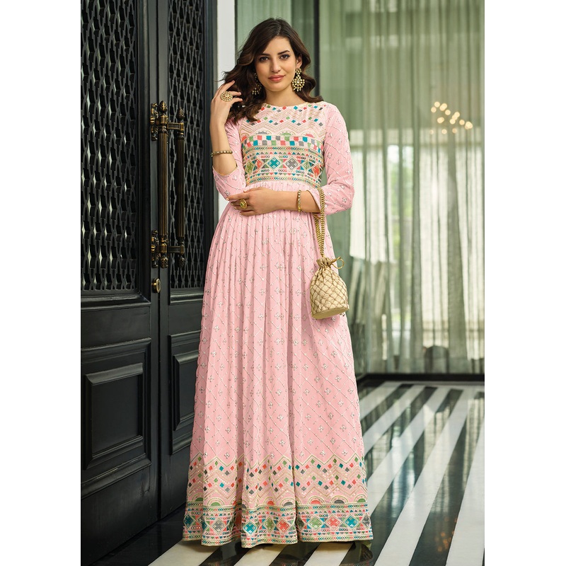 Soft Pink Trendy Georgette Embellished Anarkali Suit