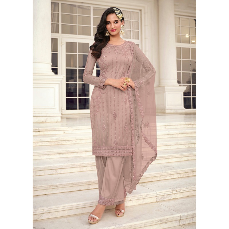 Stylish Light Mauve Embroidered Pant Style Salwar Suit