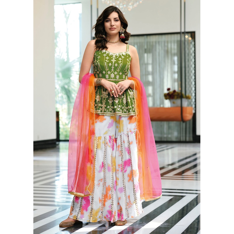 Subline Green Party Festive Palazzo Salwar Suit