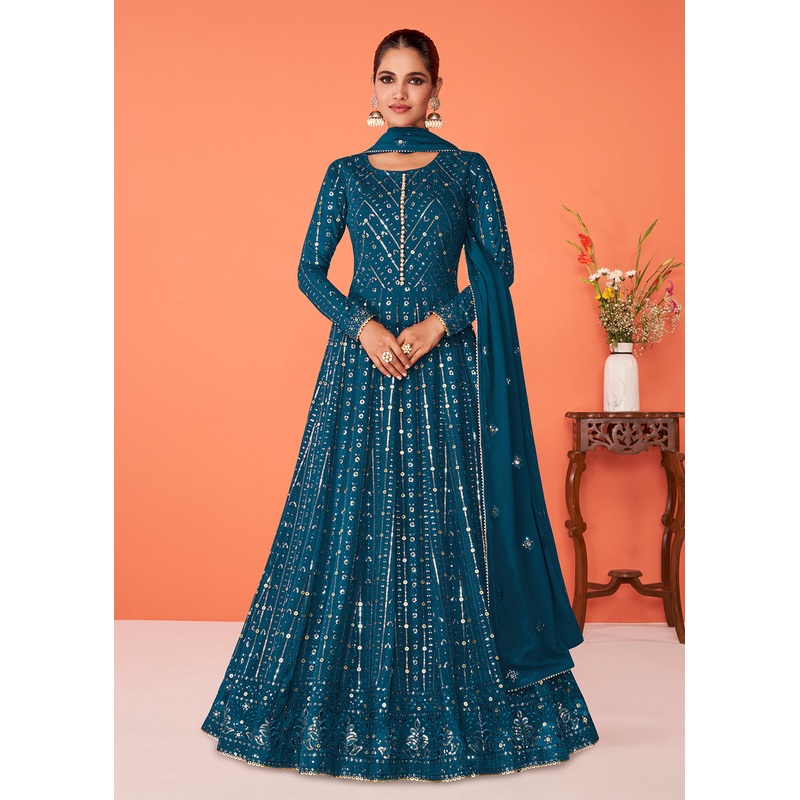 Vivacious Teal Blue Georgette Festive Anarkali Featuring Vartika Singh