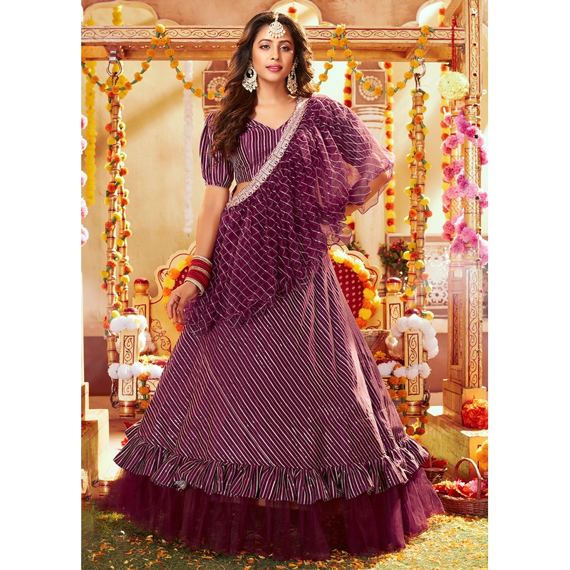 Wine Purple Incentive Sequins Satin Wedding Lehenga Choli