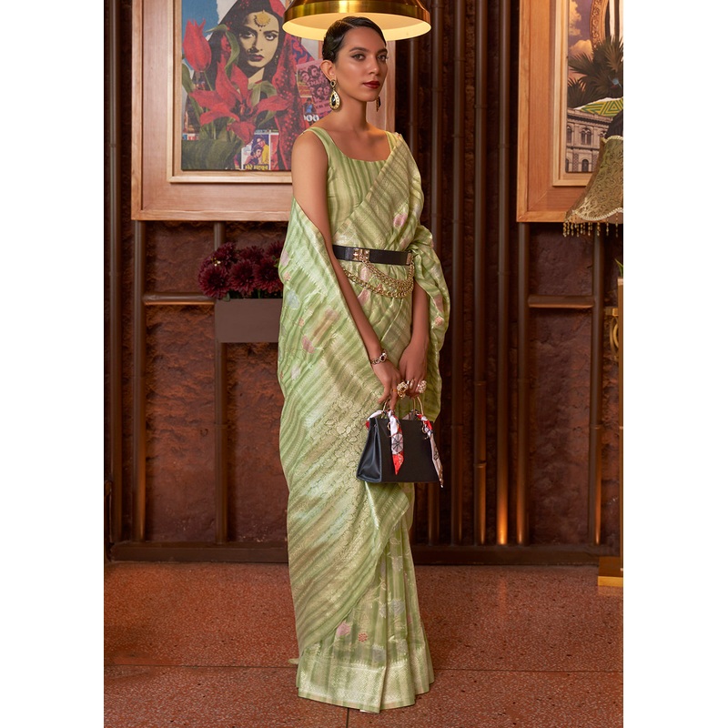 Awesome Green Linen Fabric Party Wear Weaving Saree