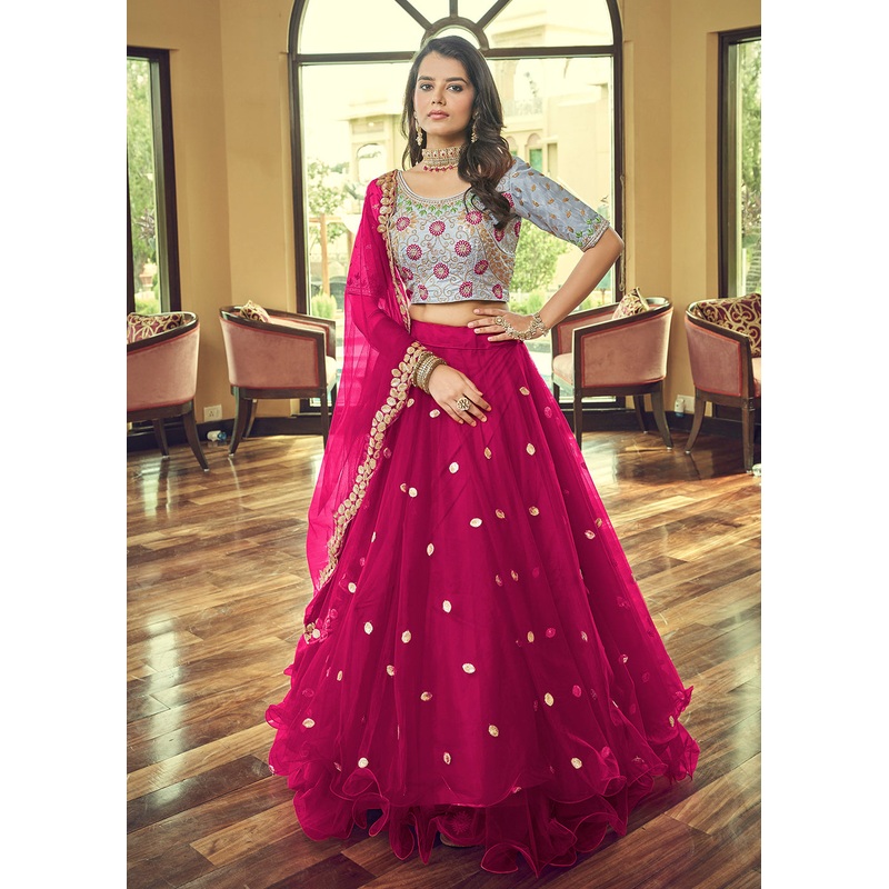 Beautiful Cherry Pink Heavy Net Party Wear Lehenga Choli