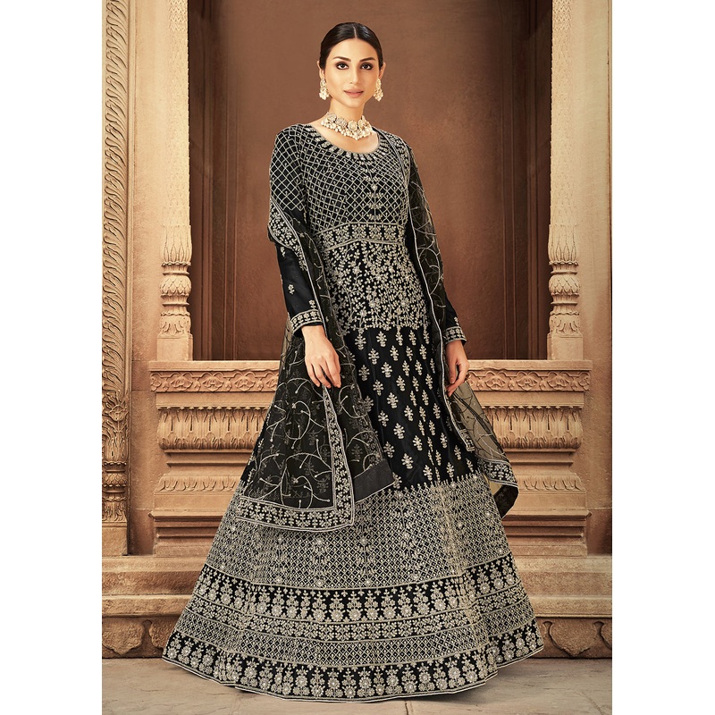 Black Zarkan Diamond Embroidered Bridal Anarkali Suit