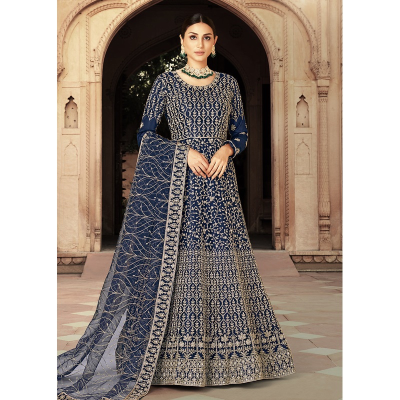 Blue Zarkan Diamond Embroidered Bridal Anarkali Suit