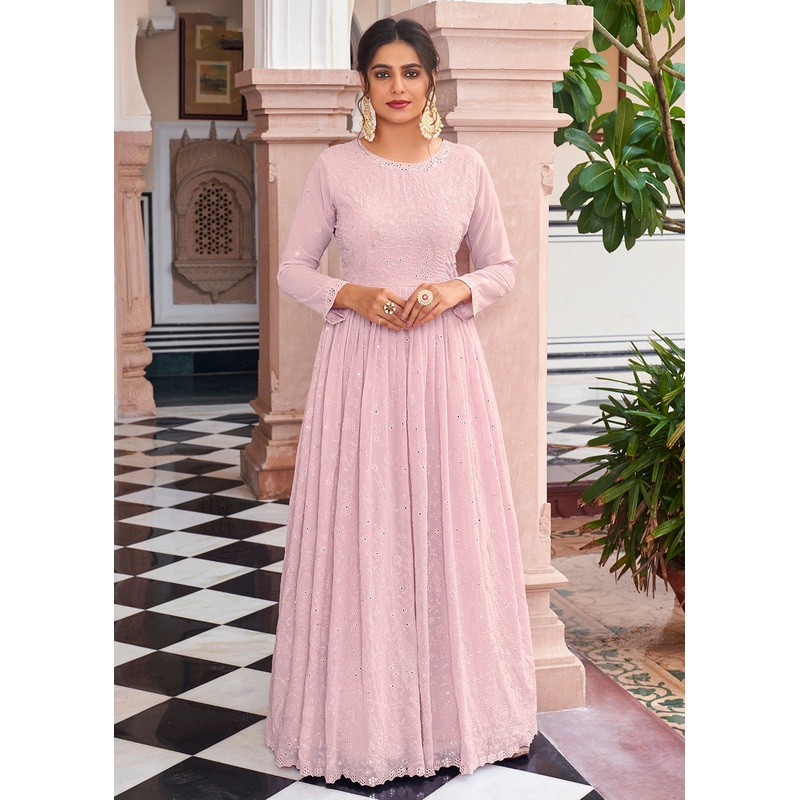 Blush Pink Pretty Embellished Work Wedding Anarkali Dress