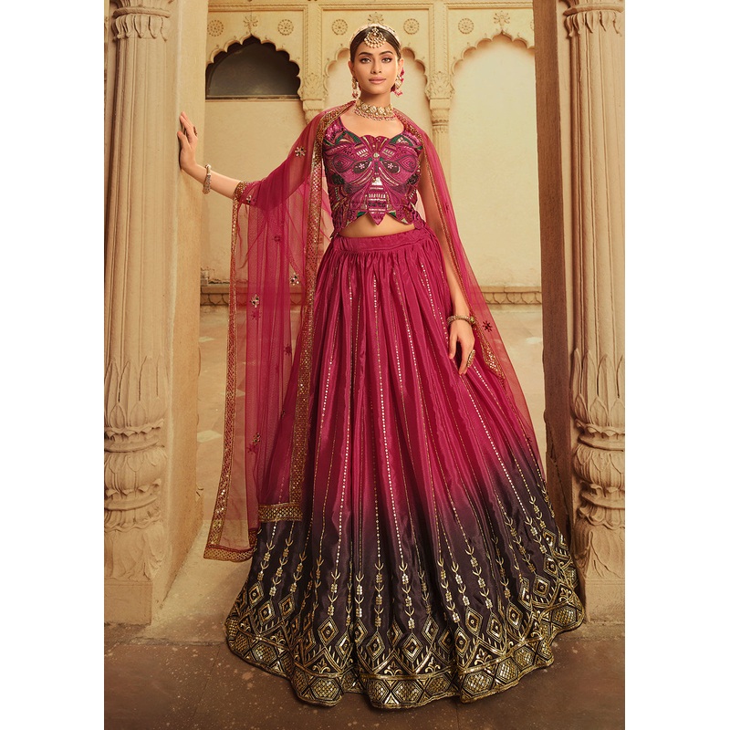 Deep Pink to Purple Multi Color Sequins Festive Lehenga Choli