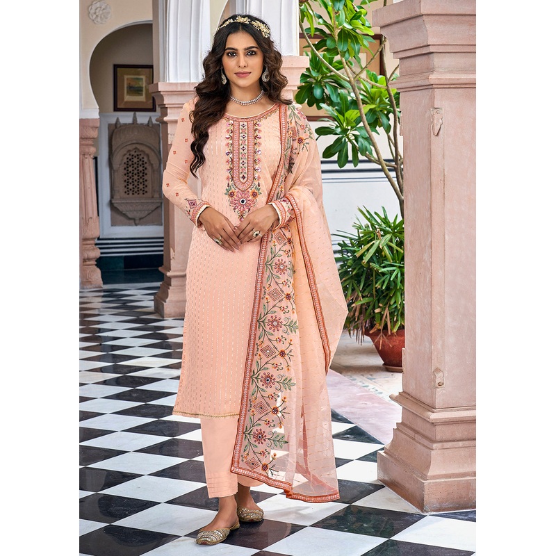 Designer Embroidered Pretty Peach Trendy Salwar Suit