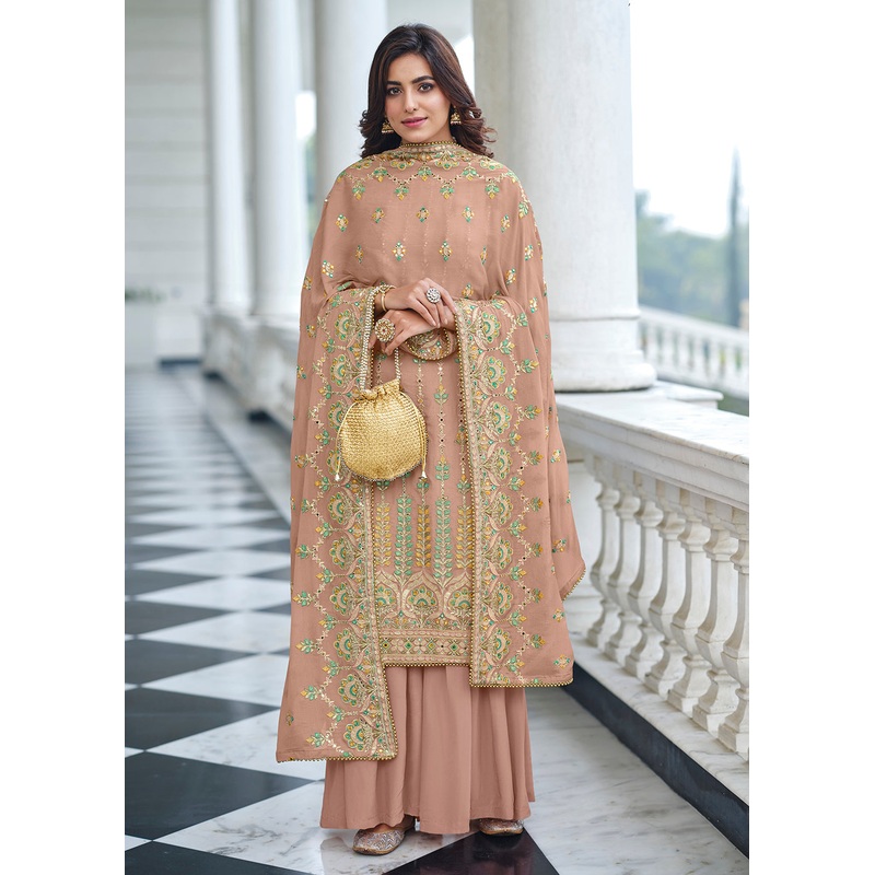 Exclusive Embroidered Mauve Chinon Palazzo Salwar Suit