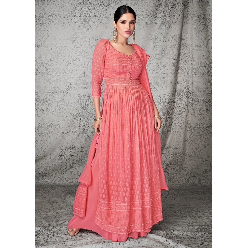 Fabulous Peach Georgette Wedding & Festival Palazzo Suit