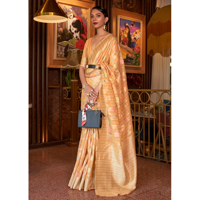 Fantastic Orange Linen Fabric Party Wear Weaving Saree