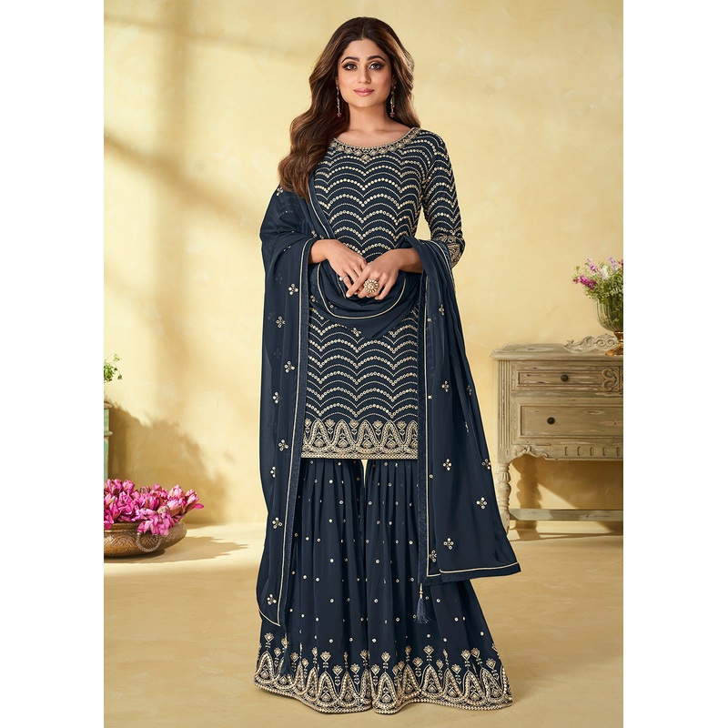Foil Mirror Awesome Blue Festive Wear Palazzo Suit