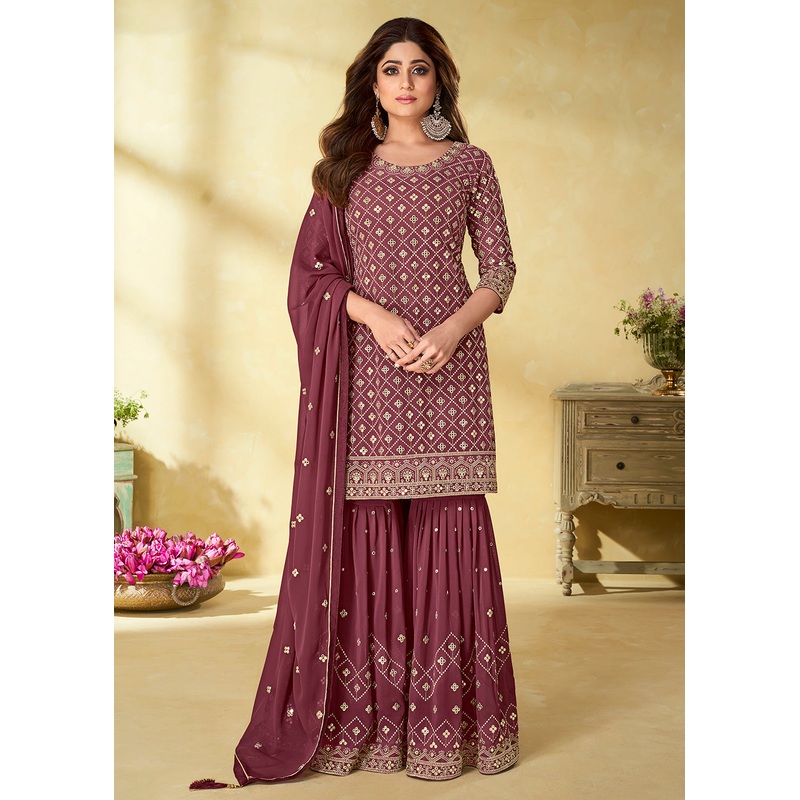 Foil Mirror Excellent Wine Festive Wear Palazzo Suit